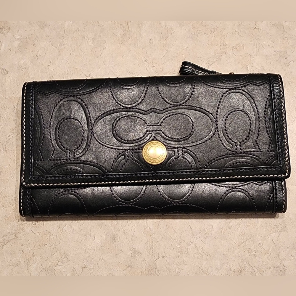 Large Black Leather Coach Wallet